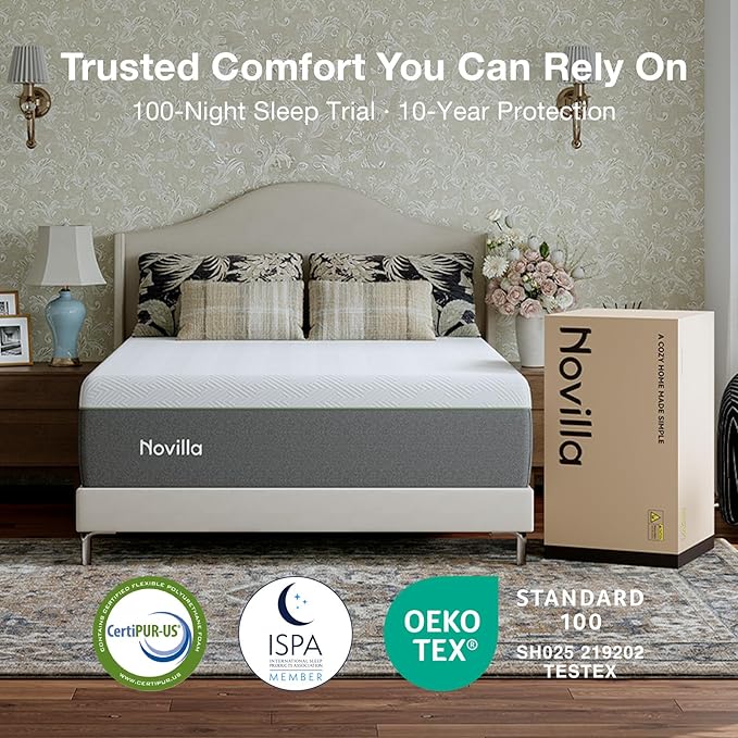 Novilla Bliss Green Tea Memory Foam Twin Mattress, Twin Mattress 10 Inch for Kids for Refreshing Sleep with Cool-Touch Nylon Cover, Zone Support & Pain Relief with CertiPUR-US Certified Foams