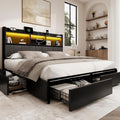BRELTAM Queen Bed Frame with 6 Storage Drawers, Linen Upholstered Headboard, Built-in USB Charging Station & LED Lighting, Silent Metal Support, No Box Spring Needed, Vintage Black