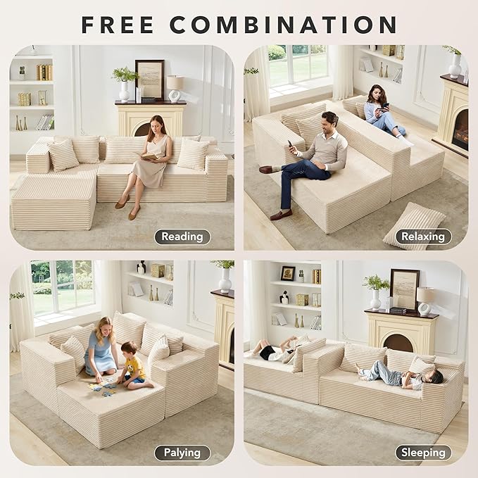 Modular Sectional Sofa Cloud Sectional Couch, 106" Comfy Fluffy L Shaped Couches for Living Room,Oversized Sofa Sleeper with Deep Seat, No Assembly Required