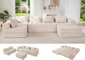 MAXYOYO Modular Sectional Sofa Couch, Foldable U Shaped Cloud Couch with Pillows, Tufted 6-Seat Boneless Sleeper Lounger Floor Sofa Bed for Living Room, No Assembly Required, Beige