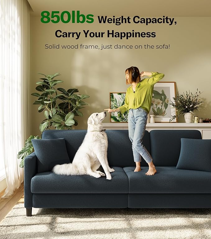 83" Couches for Living Room, Comfy Sofas for Living Room, Teddy Sofa Couch, Tool-Free Setup Loveseat Sofa, All-Wood Love Seat Couches, Small Couch 2 Pillows Included, Blue Grey