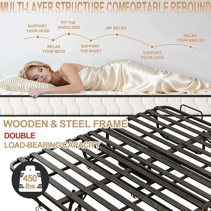 79" x 59" Full Size Folding Bed with Mattress for Adults, 5 Inch Memory Foam Mattress, Portable Foldable Rollaway Guest with Strong Metal & Wood Frame