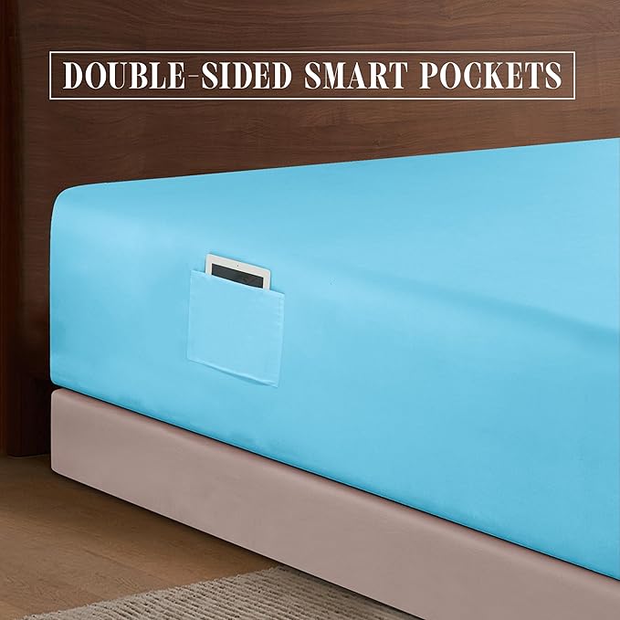 Elegant Comfort 1500 Premium Hotel Quality 18-24 Inches Deep - Extra Deep Pocket Single Fitted Sheet for High Mattress, Luxury and Softest, Smart Pocket - Wrinkle Free, California King, Aqua Blue