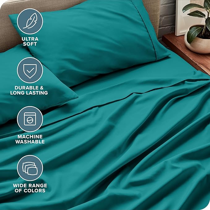 Bare Home King Sheet Set - 1800 Ultra-Soft Microfiber King Bed Sheets - Double Brushed - Deep Pockets - Easy Fit - 4 Piece Set - Bedding Sheets & Pillowcases (King, Emerald)