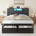 Homkdom Queen Size Bed Frame with 8 Fabric Storage Drawers, LED Lights & Charging Station, Metal Platform Bed Frame with Headboard Storage,No-Noise,Easy Assembly,Black