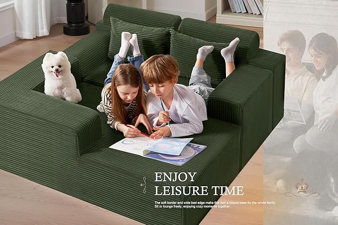 HABUTWAY Sectional Couches for Living Room,No Assembly L Shaped Couch 105" Modular Sectional Sofa Couch with Deep Seat,Cloud Couches Furniture Sets for Apartment,Corduroy (Green, Left Facing)