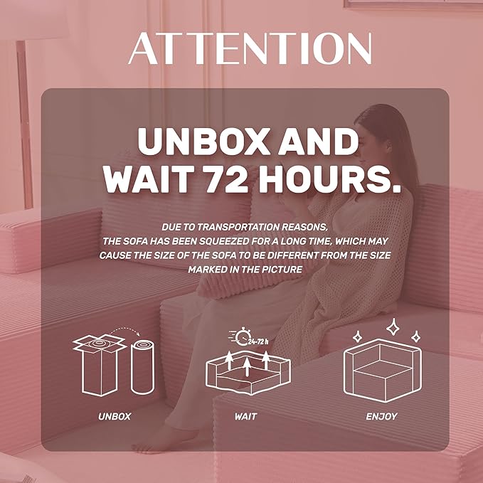107" Boneless Couch with Deep Seat, Set of Modular Sectional Sofa, Cloud Sectional Couch for Living Room, No Assembly Required, Corduroy, U-Shape 3 Seater Left, Pink