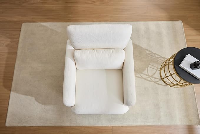 GDFStudio 30" Modern Accent Chair, Upgrade Leisure Boucle Upholstered Armchair with Straight Arms and Waist Pillow, Comfy Single Sofa Chair for Living Room Bedroom Office Apartment, Ancient White