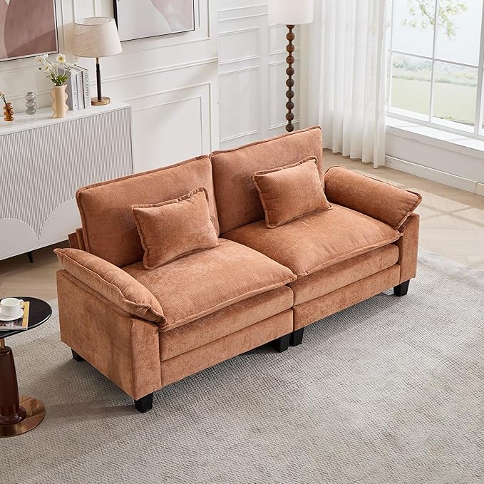 86" Modular Sectional Sofa, Comfy Cloud Couch Sectional Sofa, Chenille Sofa Sleeper Deep Seat Sofa with Throw Pillows for Living Room (Orange, 86"- Loveseat)