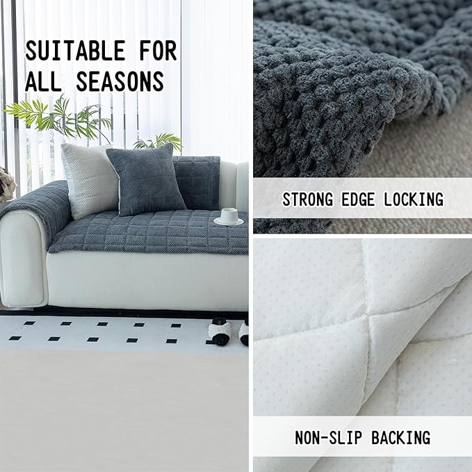 Sofa Couch Cover, Sofa Covers Washable for Dogs, Non-Slip Couch Covers for Sectional Sofa, Sofa Slipcovers for All Seasons Furniture Protector for L Shaped(Dark Grey, 27"x 27")