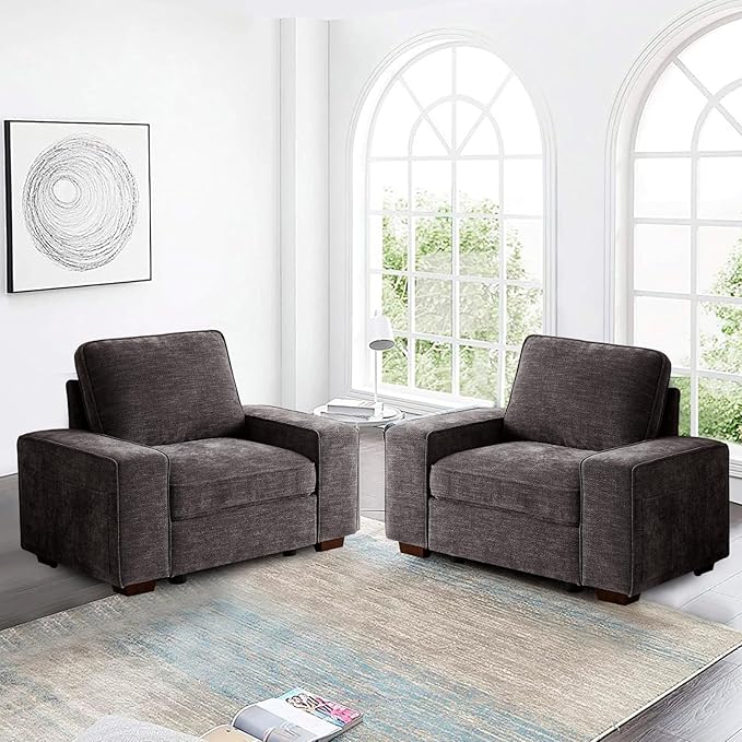 TEKAMON 45" Accent Chair with Seat Storage, Oversized Single Sofa Chair, Modern Chenille Fabric Armchair for Living Room/Office with Deep Seat, Wide Armrests, Side Pockets, USB, WashableCovers(DkGrey)