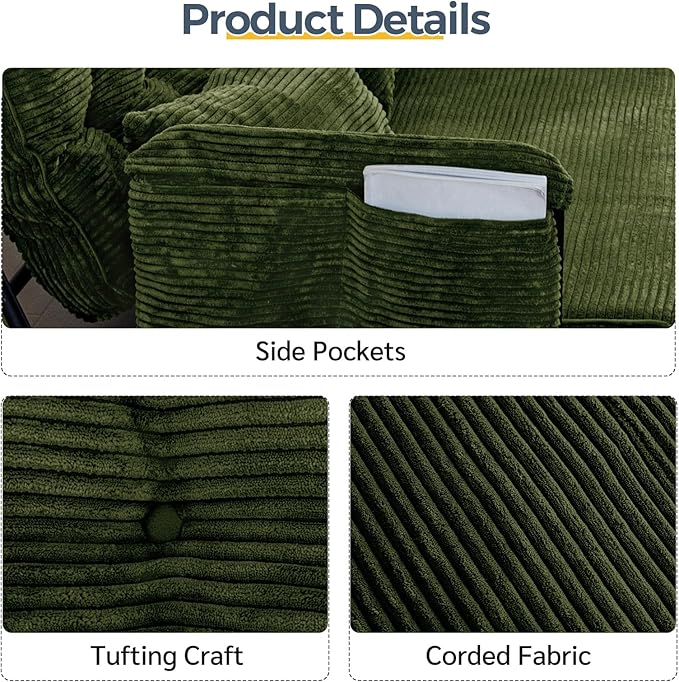 MAXYOYO Adjustable Floor Sofa Couch with 2 Pillows, Multi-Functional Bean Bag Bed, 5-Position Foldable Lazy Sofa Sleeper Bed with Armrest, Versatile Floor Seating for Reading, Dark Green, Double