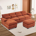 113" Cloud Couch Sectional Modular Sofa U Shaped Sectional Couches for Living Room Comfy 5-Seater Deep Seat Couch Chenille Cloud Sectional Sofa with Movable Ottoman & 4 Pillows, Orange