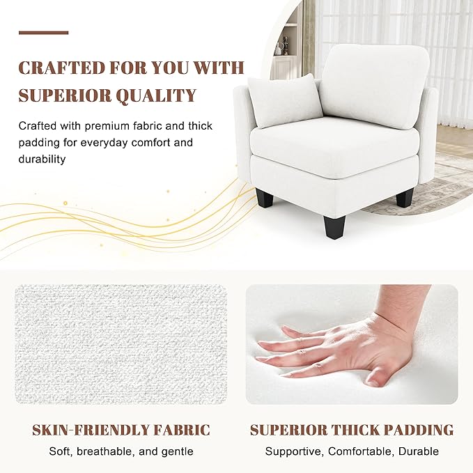 Sectional Sleeper Sofa, 6 Seaters Modular Sleeper Sofa Couch, Comfy Sectionals Couches Bed, Convertible Sofas with Ottomans, Modular Sectional Couches for Living Room, White