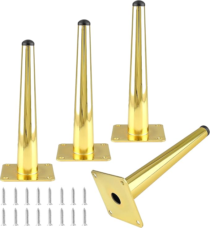 4pcs 8 Inch Furniture Legs, Straight Conical Metal Legs Luxury Gold Mid-Century Style Furniture Feet for Sofa Cabinet Table Chair Cupboard Couch Ottoman Home DIY Projects