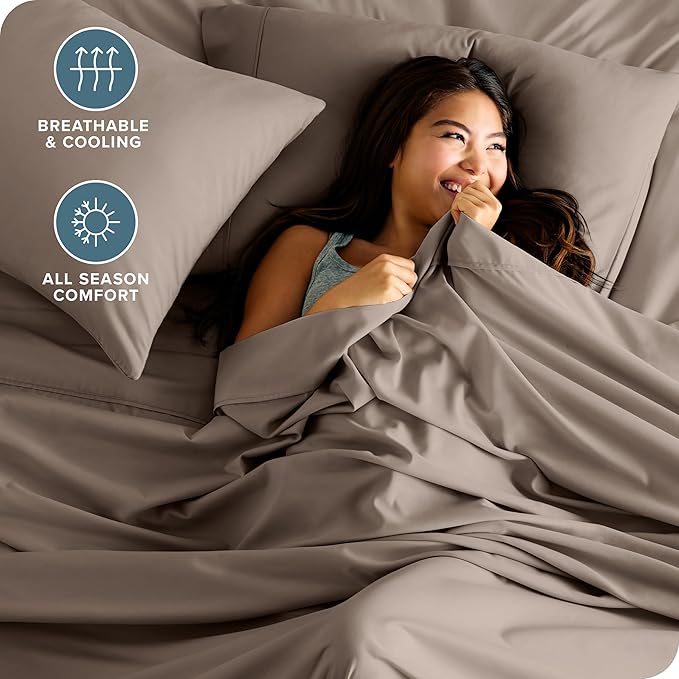 Bare Home Split Head Flex King Sheet Set - 1800 Ultra-Soft Microfiber Bed Sheets - Double Brushed - Deep Pockets - Easy Fit - 4 Piece Set - Bedding Sheets & Pillowcases (Taupe)