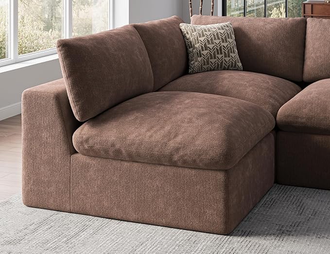 120" Cloud Sectional Couch | Oversize Boneless Couches for Living Room | 4 Seater L-Shape Sofa | Brown
