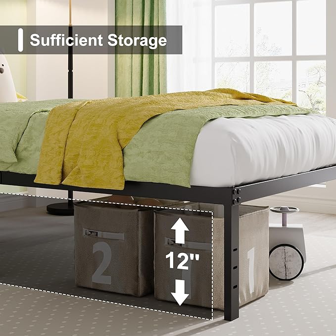 EMODA 14 Inch Twin Bed Frames No Box Spring Needed, Heavy Duty Metal Twin Platform Bed Frame, Noise Free, Easy Assembly, Black