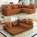Boneless Sectional for Small Spaces, 106” L Shaped Couch from Two 70.87” Modules, Reconfigures to 141.7” Straight Sofa, Corduroy Compressed Couch in a Box with Headrest Back Pillows, Orange