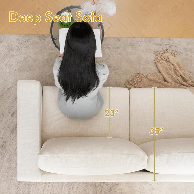 ELUCHANG 85" Modern Sofa Couches for Living Room, 3 Seater Sofa, Natural Linen Deep Seat Sofa with Upholstered Cushion&Detachable Cover, Comfy Sofa Couch for Small Space, Apartment (Beige,2PCS)
