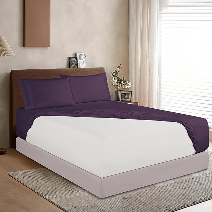 Elegant Comfort 1500 Premium Hotel Quality 18-24 Inches Deep - Extra Deep Pocket Single Fitted Sheet for High Mattress, Luxury and Softest, Smart Pocket - Wrinkle Free, Twin/Twin XL, Purple