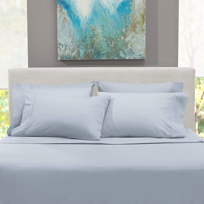 Hearth & Harbor Extra Deep Pocket King Size Sets - Fits Mattress 18-24 Inches Deep - Extra Deep Pocket Sheets - 6 Piece King Size - Ice Blue