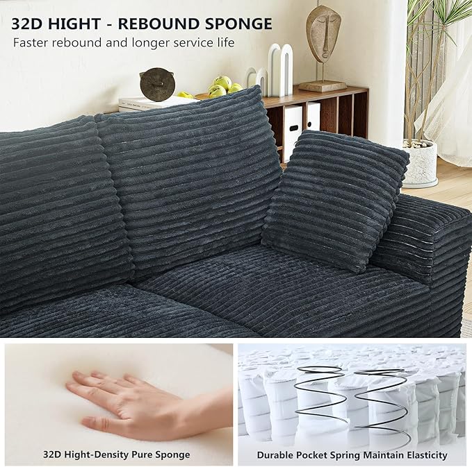 104.3“ Modular Sectional Cloud Couch, Boneless Couches for Living Room, 3 Seater Modern Lounge Couch, No Assembly Required, Black