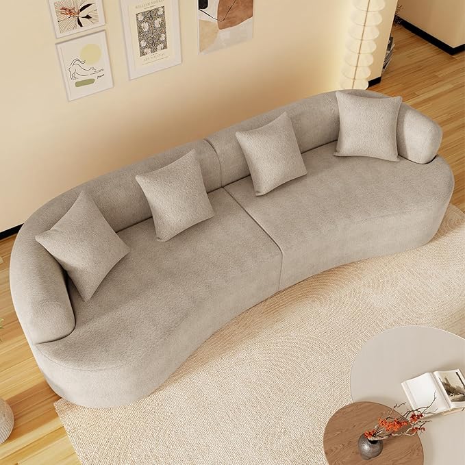 131" Curved Modular Sectional Sofa for Living Room, Modern Chenille Oversized Cloud Couch Sofa, Luxury Plush Extra Deep 4-Seater Boucle Couch for Apartment‌‌, No Assembly Required, Light Brown