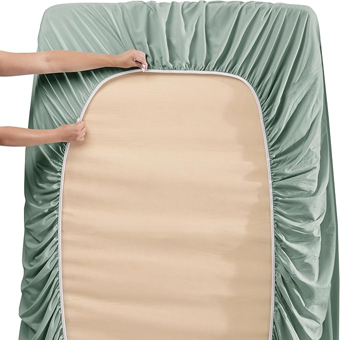 Hearth & Harbor Bed Sheets, Luxury Soft 6 Piece Bed Sheet Set Extra Deep Pocket Fitted Sheets Fits Mattress up to 21", Double Brushed Bedding Sheets & Pillowcases, Cal King, Ice Green