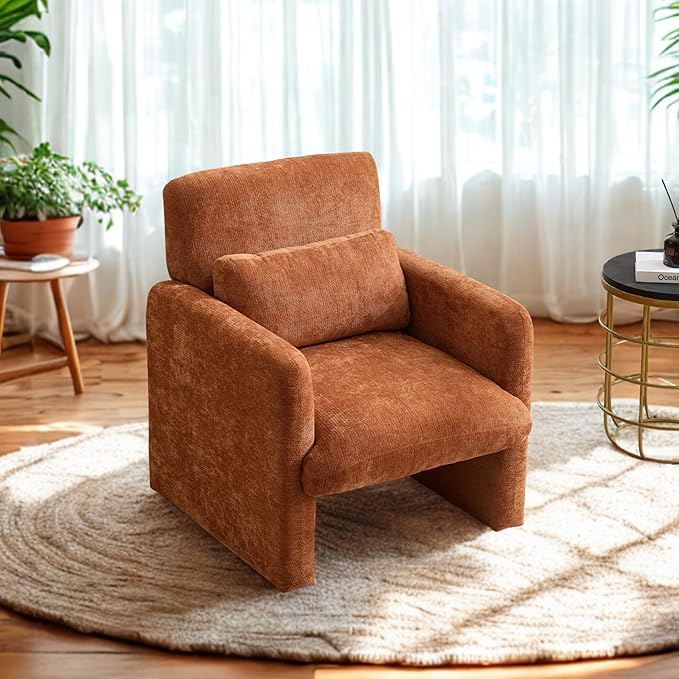 GDFStudio 30" Modern Accent Chair, Upgrade Leisure Boucle Upholstered Armchair with Straight Arms and Waist Pillow, Comfy Single Sofa Chair for Living Room Bedroom Office Apartment, Orange