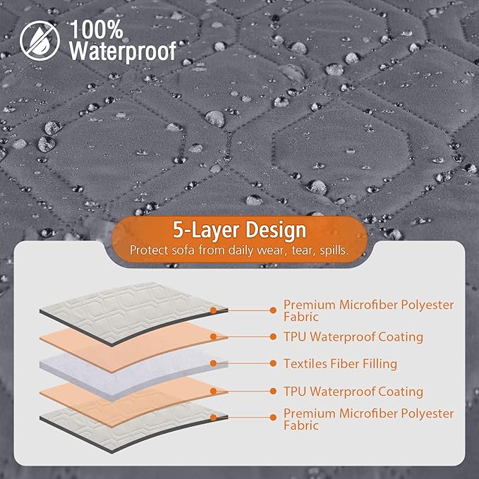 VANSOFY Sectional Couch Covers 100% Waterproof L Shaped Sofa Slipcover 3pcs Reversible Chaise Lounge Cover for Sectional Sofa Furniture Protector Cover for Pets Dog Cat(X-Large, Dark Gray)