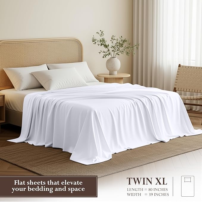 Utopia Bedding Flat Sheets - Pack of 6 - Soft Brushed Microfiber Fabric - Shrinkage & Fade Resistant Top Sheets - Easy Care (Twin XL, White)