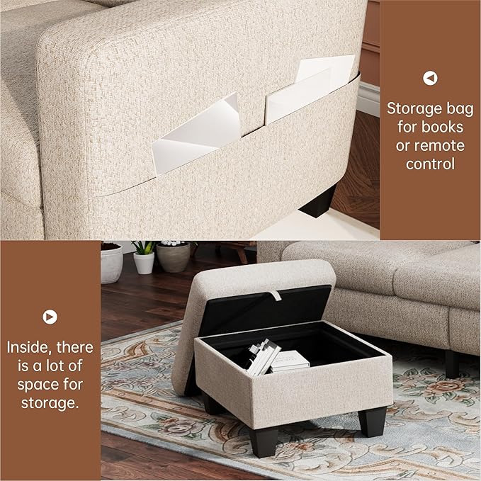 Youmumeub Sectional Sofa and Couches for Living Room - 78''L Shaped Mocha Brown Linen Couch Pet Friendly Modular 3-Seater Convertible Sofas-Suitable for The Living Room, Apartment or Bedroom | Pet Friendly, Modular 3-Seater, Convertible Sofas, Washable...