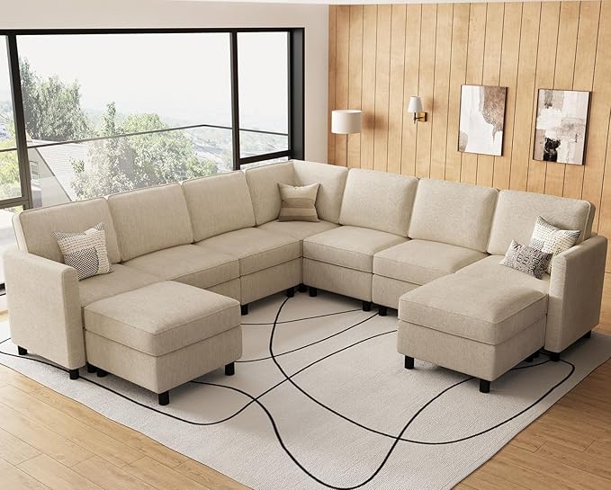 Belffin 107.1" 9 Seats Modular Sectional Sofa U Shaped Couch Big Corner Washable Sectional Couches for Living Room Comfy Couches with Storage Seat Couch Sofas with Chaise,Beige