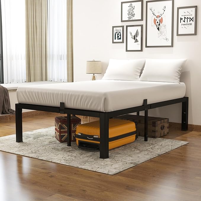 yookare 14 Inch Full Metal Platform Bed Frame with Round Corner and Mattress Retainers, 3500lbs Heavy Duty Steel Slats Support, No Box Spring Needed, Easy Assembly, Noise Free