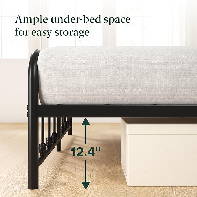 Zinus Leonardo Metal Platform Bed Frame, Victorian Spindle Style Headboard and Footboard, Heavy Duty Bed Base, Ample Underbed Space, Twin