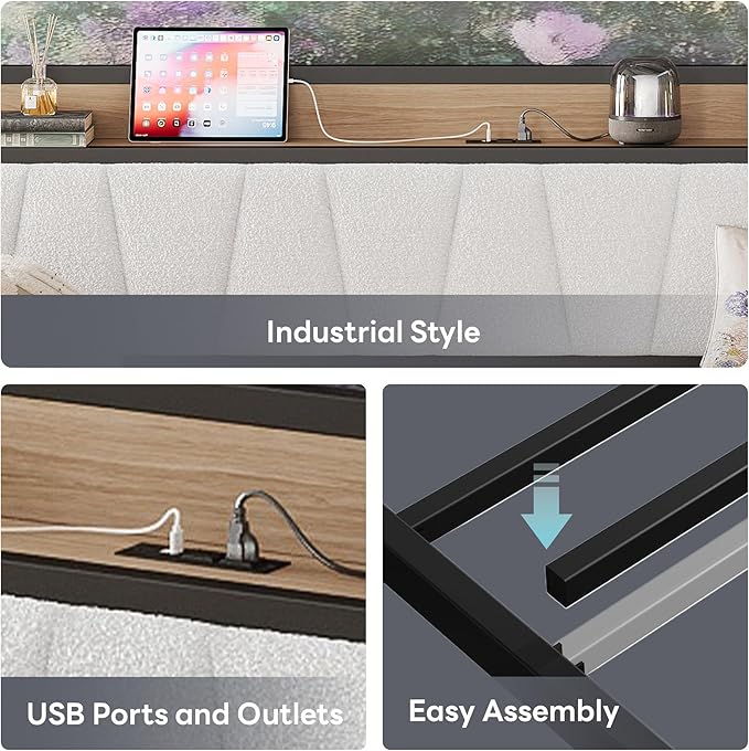 LIKIMIO Daybed with Trundle Bed, Twin Bed Frame with Storage Boucle Headboard and Charging Station, Sofa Day Bed with Strong Supports for Living Room, Bedroom, and Guest Room, Cream