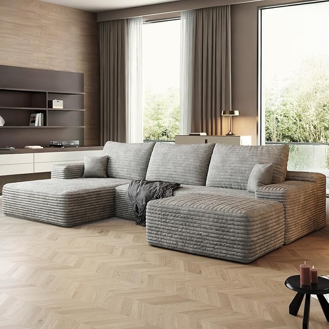 108" Sectional Couches for Living Room Cloud Couch Sofa with L-Shape Upholstered Boneless Couchs Modern Modular Sectional Couch with Chaise (Grey, 108" Left Facing Chaise+2Seaters+1Ottoman)