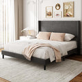 Sismplly Full Bed Frame with Wingback Headboard, Velvet Upholstered Platform Bed with Wooden Slats, 6.46“ Under Bed Storage, Metal Support, Noise Free, No Box Spring Needed, Gray