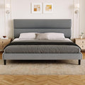 GRUSIGN King Size Platform Bed Frame with Velvet Headboard, Adjustable Height Wooden Slats Support, Upholstered Mattress Foundation, Fits Mattress or Mattress with Box Spring, Easy Assembly, Grey