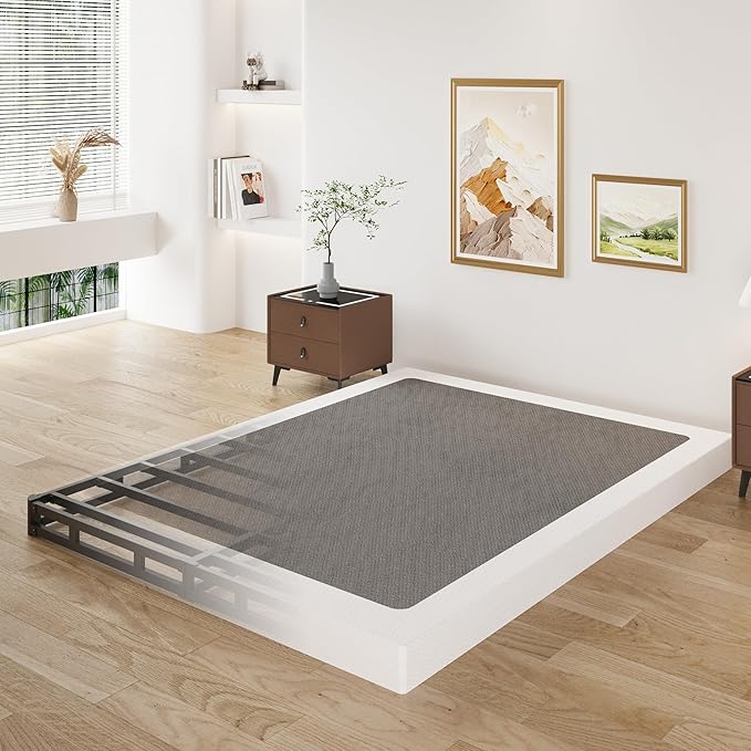 Lutown-Teen 3 Inch Full Size Box Spring Low Profile, Heavy Duty Metal Box Spring Full Bed Base with Fabric Cover, Mattress Foundation, Noise Free, Easy Assembly