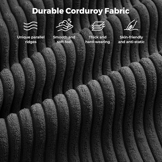Vesgantti 97" Modular Sectional Sofa Black, U-Shaped Couch with Movable Ottoman, Comfy Corduroy Couch with Spring Cushion, Modular Sofa with Deep Seat for Living Room, Bedroom and Apartment