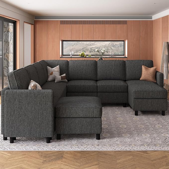 Belffin 107.1" 9 Seats Modular Sectional Sofa U Shaped Couch Big Corner Washable Sectional Couches for Living Room Comfy Couches with Storage Seat Couch Sofas with Chaise,Dark Grey
