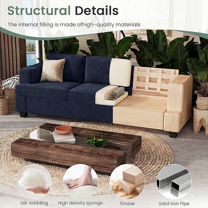 YOUDENOVA Sofa, 3 Piece Set Comfy Sofa, Loveseat & 2 3-Seater Couch with Deep Seats for Living Room, Modern Sleeper Couch, Navy Chenille