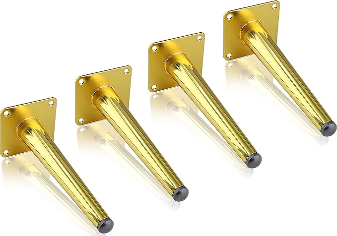 4pcs 8 Inch Furniture Legs, Straight Conical Metal Legs Luxury Gold Mid-Century Style Furniture Feet for Sofa Cabinet Table Chair Cupboard Couch Ottoman Home DIY Projects