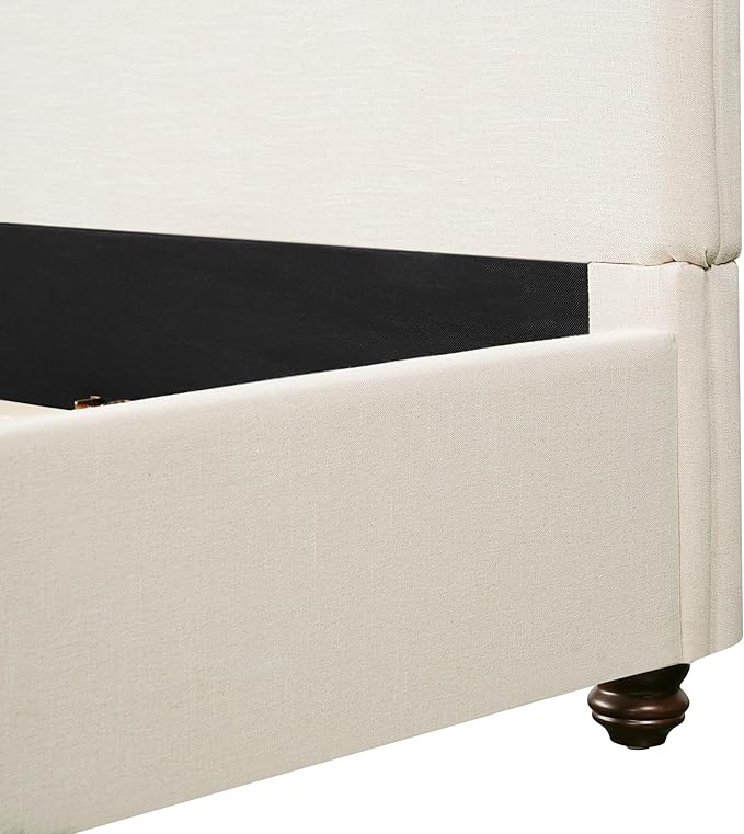 Christopher Knight Home Chenzi Linen Upholstered King Bed Frame and Headboard with Footboard, Wooden Platform King Size Bed Frame and Double-Layer Oval Legs, No Box Spring Needed, Beige