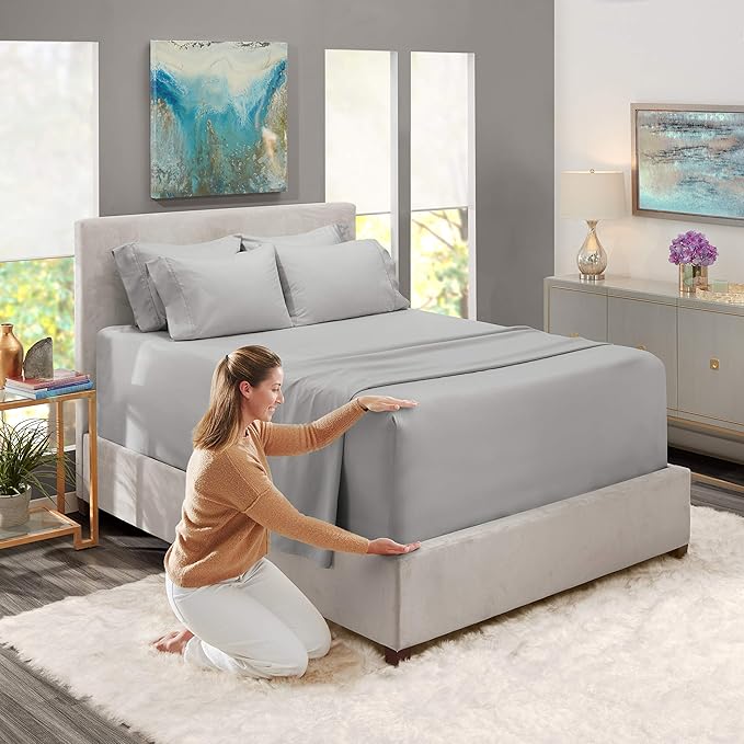 Hearth & Harbor Extra Deep Pocket Sheets - Fits Mattress 18-24 Inches Deep - Extra Deep Pocket California King Size - 6 Piece Cal King Sheets - Cal King, Silver