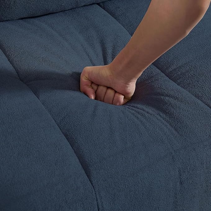 103" Convertible Sectional Sofa with Long Ottoman, Modern Upholstered Fabric L-Shaped Couch with Back Cushions, 6 Seat Sofa Couches for Living Room, Apartment, Office, Blue