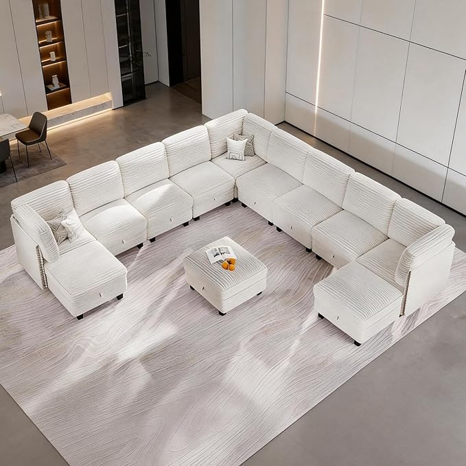 Modular Sectional Sofa with Adjustable Backrest, Large Convertible L/U-Shaped Sleeper Couch for Living Room, Cloud Sofa Bed Modern Reversible Design, Beige