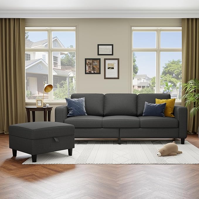 Youmumeub Sectional Sofa and Couches for Living Room - 78''L Shaped Gray Linen Couch-Pet Friendly Modular 3-Seater Convertible Sofas-Washable Covers-Suitable for The Living Room, Apartment